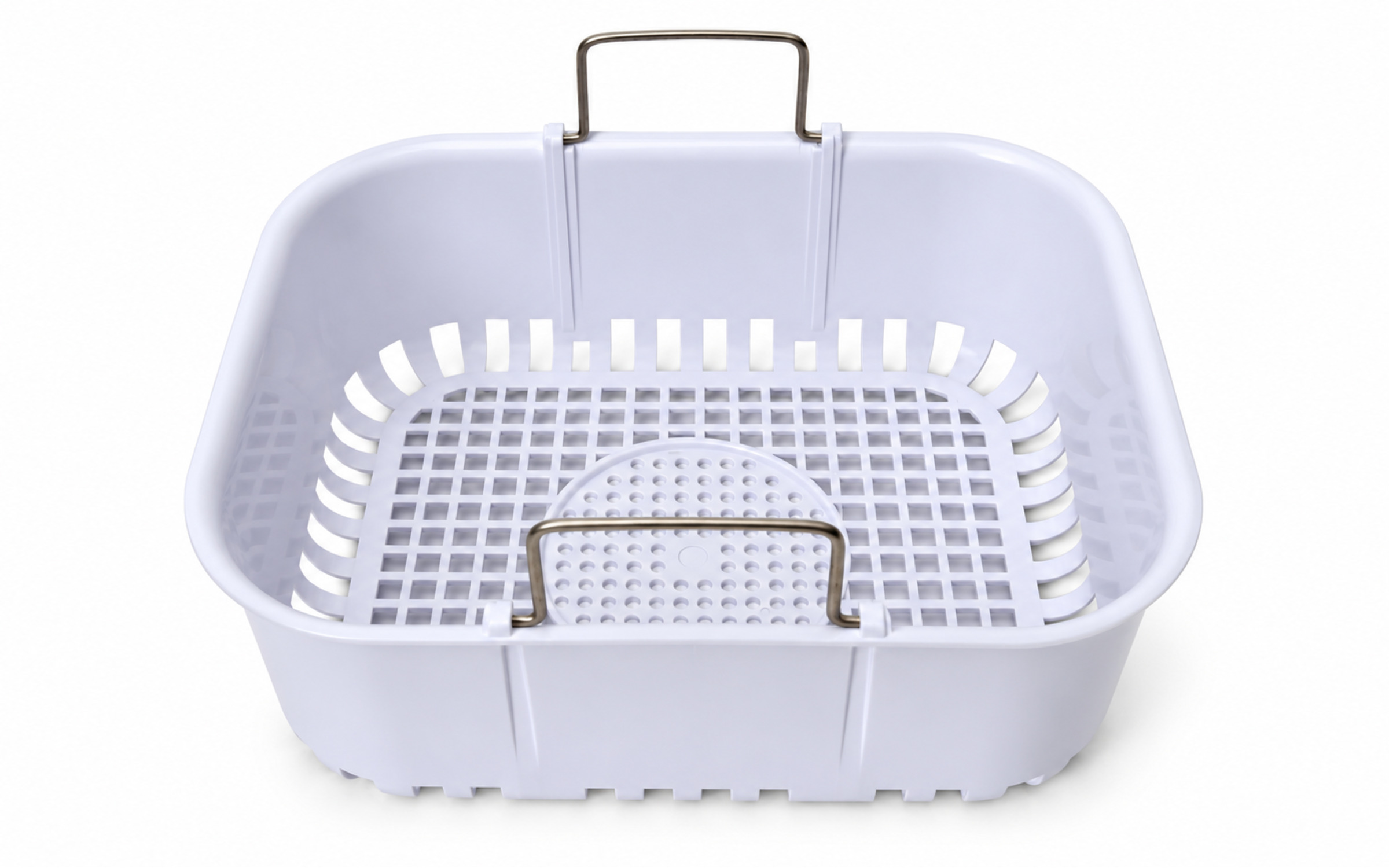 Plastkurv med metalhåndtag til CD-4800 ultralydsrenser set skråt ovenfra